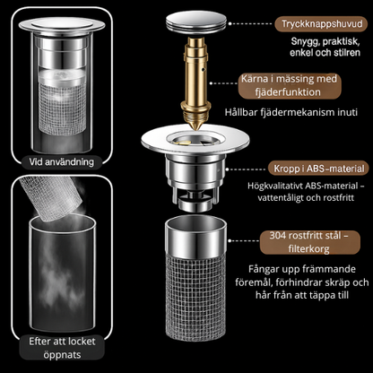 RentFlöde™ Pop-Up Avloppsstopp med Filter